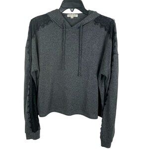 Ultra Flirt Women Gray Long Sleeve Cropped Sweater Hoodie Size L